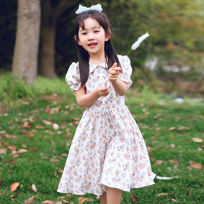 Cheongsam girls autumn Chinese style improved retro dress children's little girl doll collar print princess skirt