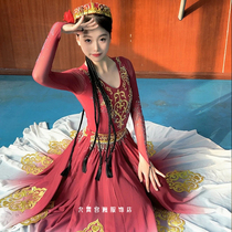 New Xinjiang dance clothing Uyghur performance clothing burgundy Uyghur clothing practice skirt repertoire art test performance