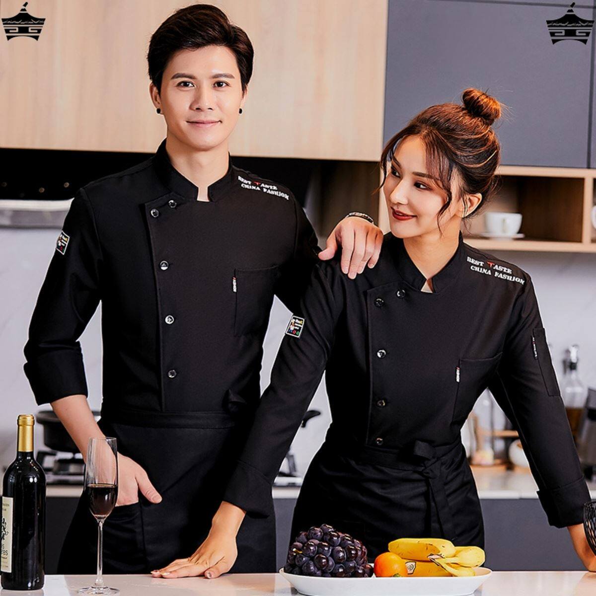 Upscale pure cotton chefs serving long sleeves Male Breathable Catering Restaurant Hotel Baked post Kitchen Cooks Workwear Short Sleeves-Taobao