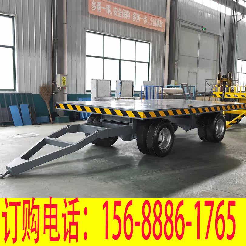 Hubei Jingzhou four-wheel steering flatbed trailer construction site handling and unloading rear-mounted pallet stacker towing mobile cart