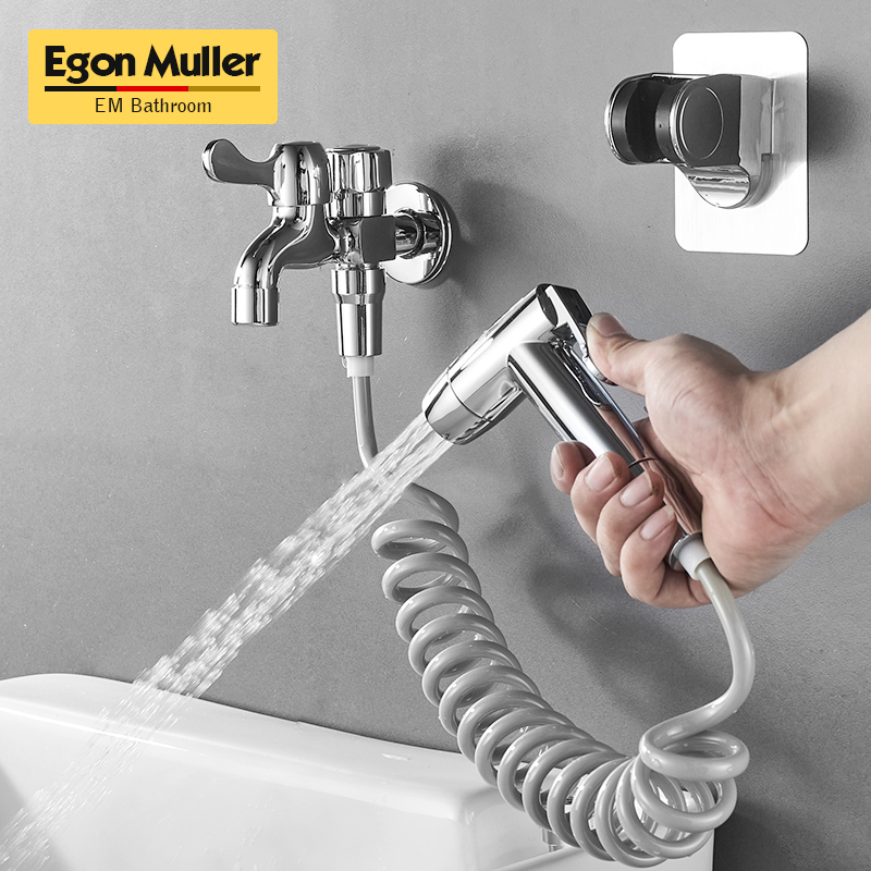 Full copper washing machine tap into two out balcony mop pool with spray gun multifunction with double quick opening for home