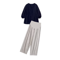 Maternity wear summer 2024 new style shirt top and trousers two-piece set pregnancy belly support pants fashionable suit