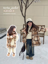 NONO CHILD 2023 autumn and winter new childrens plaid plus velvet horn button woolen coat
