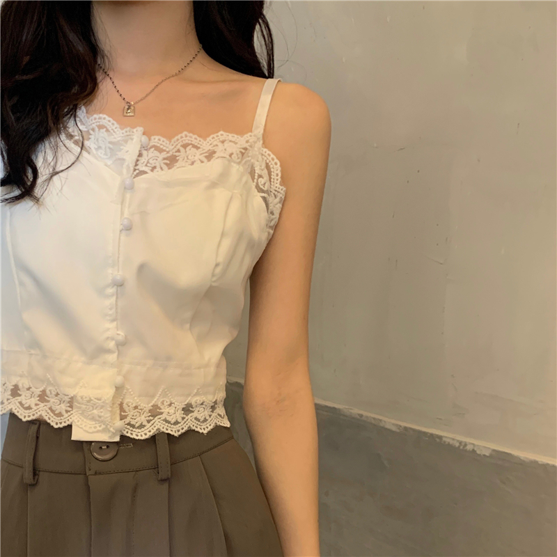 Lace Lace lace vest female inner lap to wear beauty back underwear 2022 new dew navel bottom short blouse