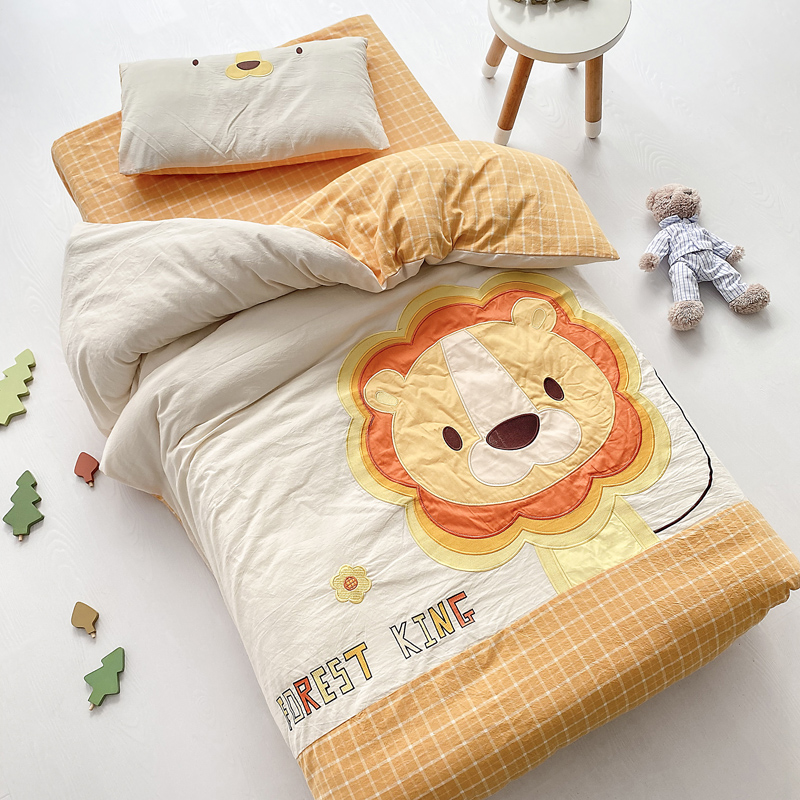 Kindergarten quilt three-piece set of pure cotton infant children's washed cotton nap into the garden bedding baby quilt six-piece set