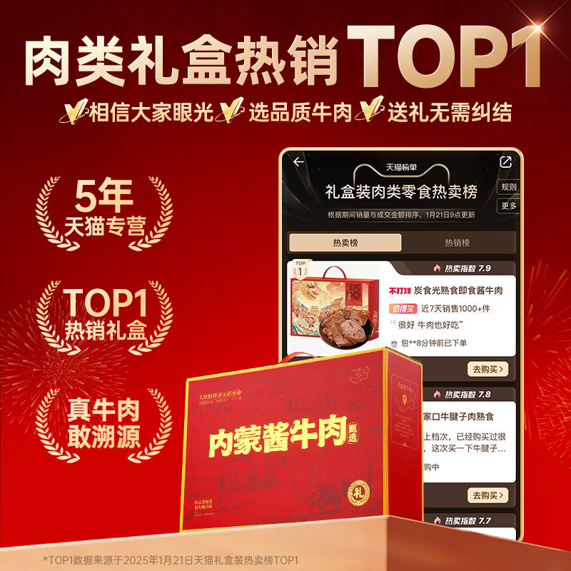 Inner Mongolia Specialty Braised Beef Tendon Cooked Food New Year Gift Box Spring Festival Goods Gift-Giving Group Purchase Snack Gift Pack