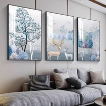 Living room triplex decoration sofa Background wall hanging painting fresco Nordic modern minimalist atmosphere light and luxurious 2023 new