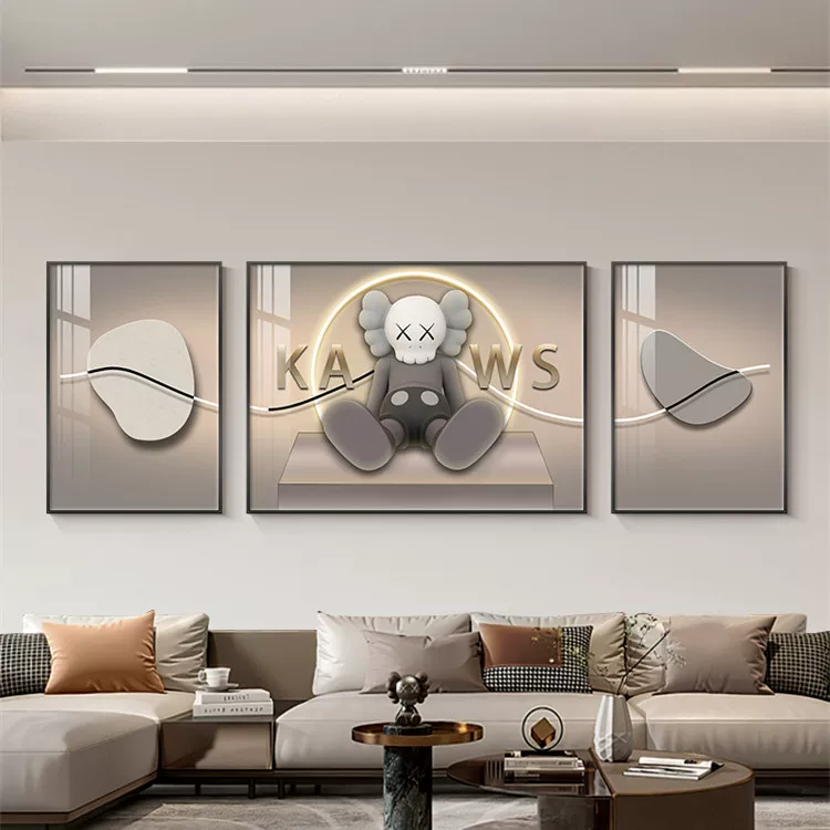 [Kaws现代简约客厅装饰画 画轻奢沙发背景墙挂画 画暴力熊立体三联]