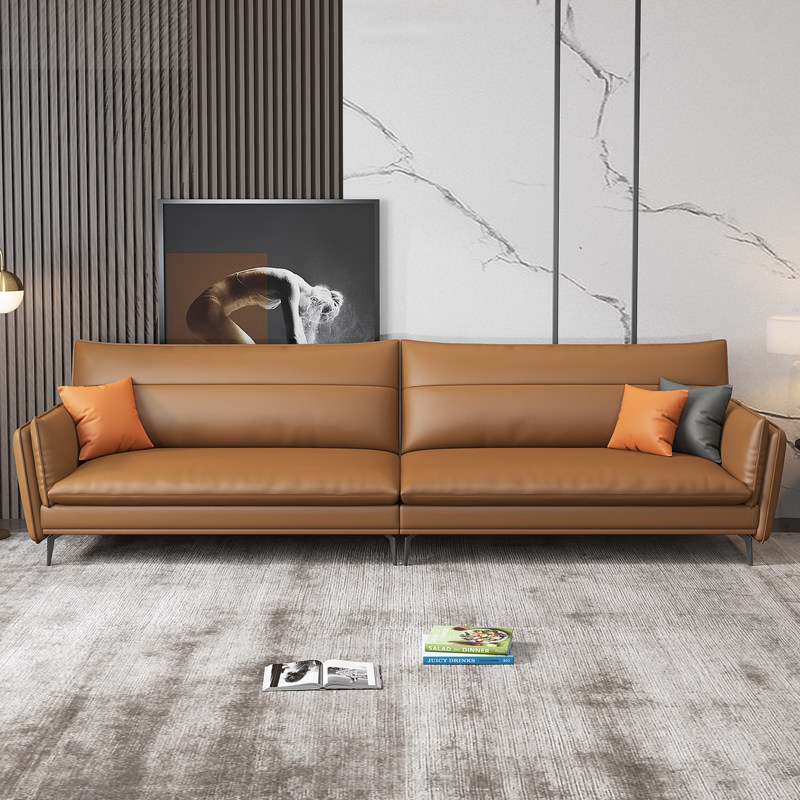 Office sofa coffee table combination Italian leather living room three-person business reception reception office simple and modern