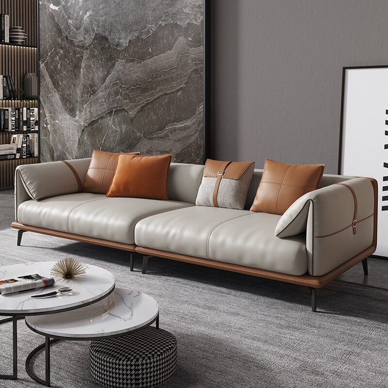Italian-style office sofa coffee table combination simple modern leather three-seat Nordic business reception office