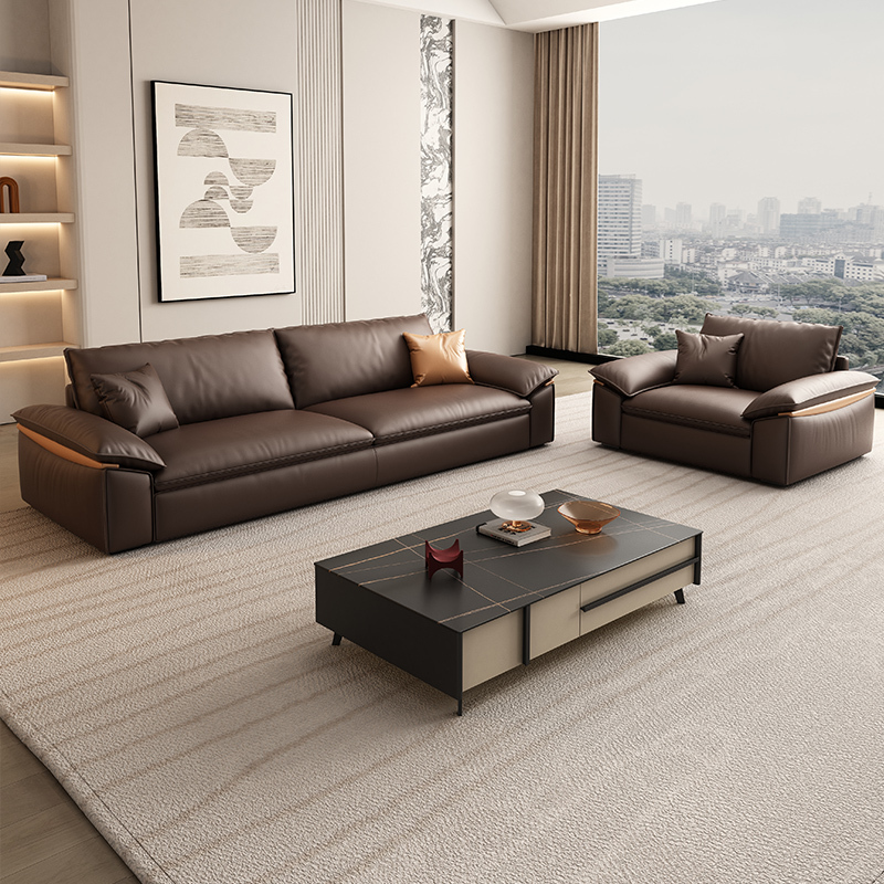 Office Sofa Coffee Table Combination Set Italian Genuine Leather Three-Seat Business Reception Reception Room Simple Modern Furniture