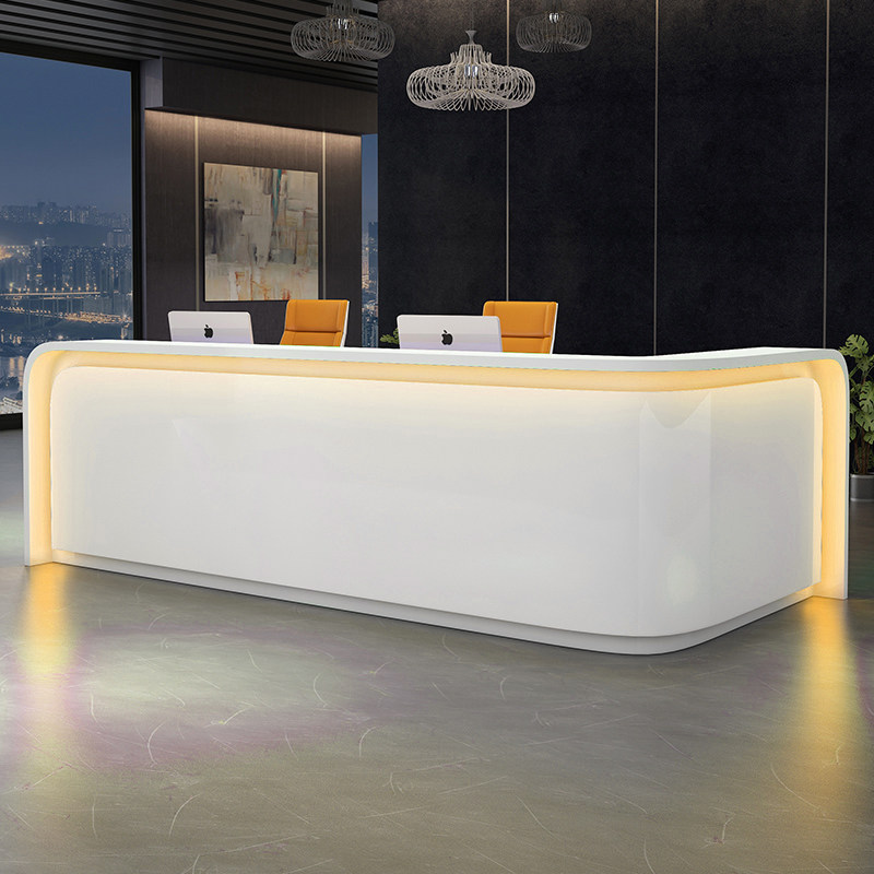 Company Front Desk Reception Desk White Baking Varnish Beauty Salon Bar High-end Desk Brief Modern Front Desk Cashier Counter