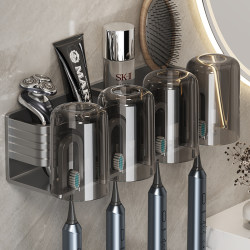 Space Aluminum Toothbrush Holder Family Set, No-Drill Bathroom Mouthwash Cup, Wall-Mounted Electric Toothbrush Rack