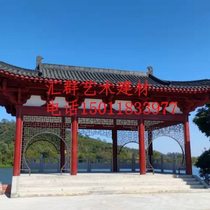 Antique cement building pavilion garden ancient building reinforced concrete structure double-layer three-story hexagonal pavilion outdoor stone sculpture