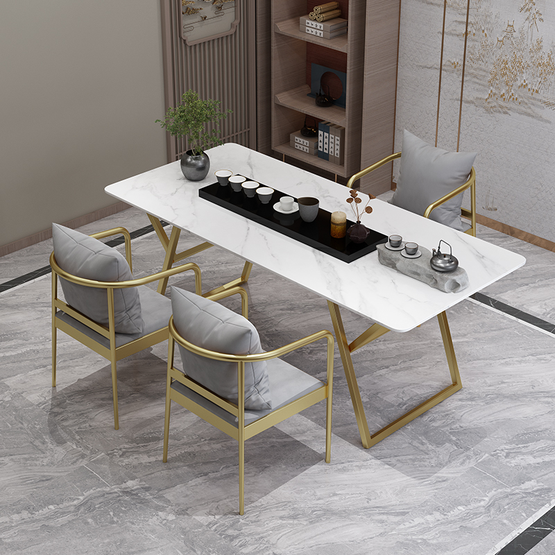 New Chinese Rockboard Tea Table And Chairs Combination Modern Home Guests Tea Table Light Extravagant Office Reception Talks Tea Table
