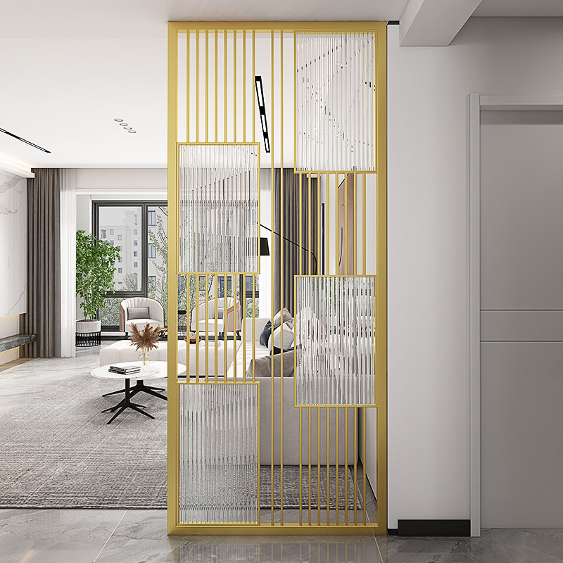 Modern simple living room screen partition entrance decoration stainless steel household dining room metal light luxury glass screen wall