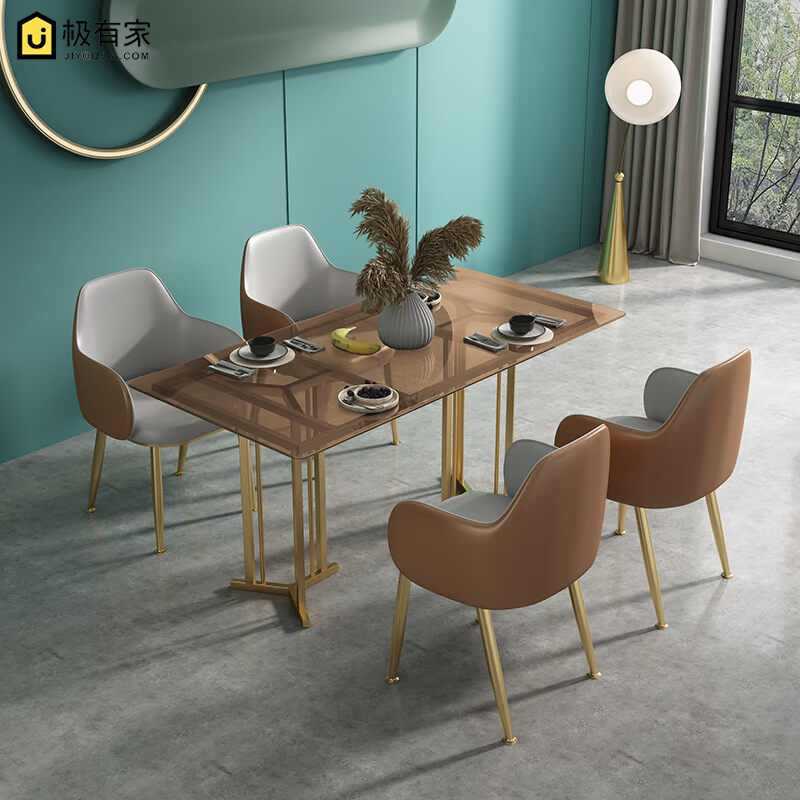 Light luxury style tempered glass dining table and chairs Nordic home small apartment dining table modern net red multifunctional negotiation table