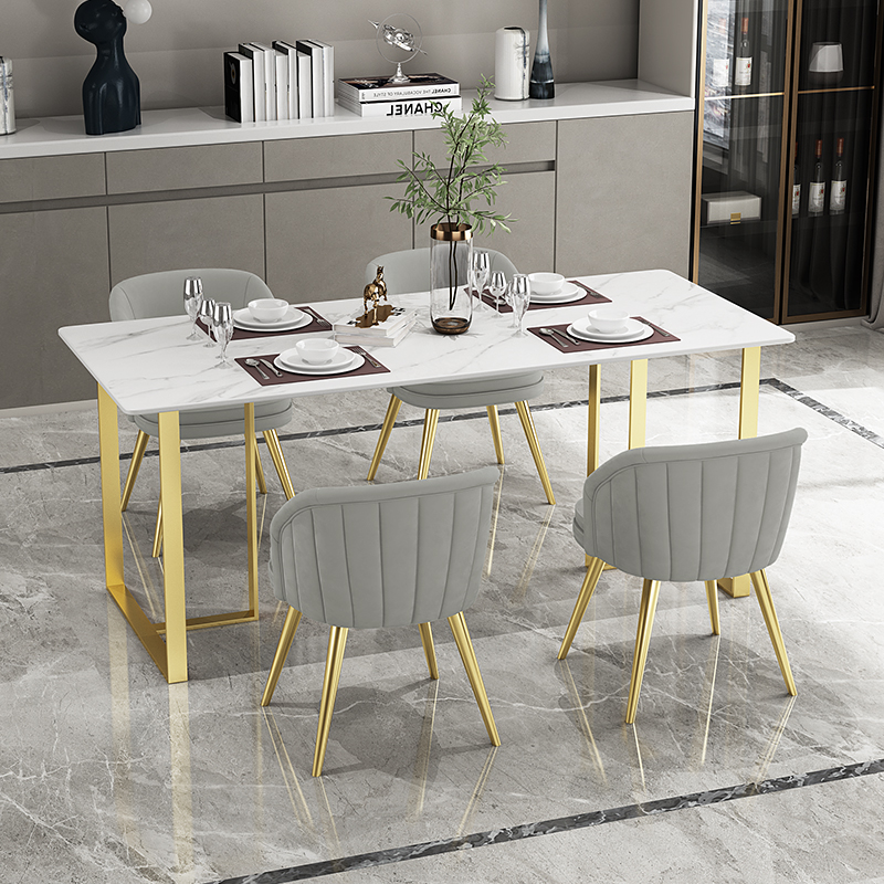 Italian light luxury style home living room dining table and chairs combination modern minimalist restaurant hotel rectangular rock slab negotiation table