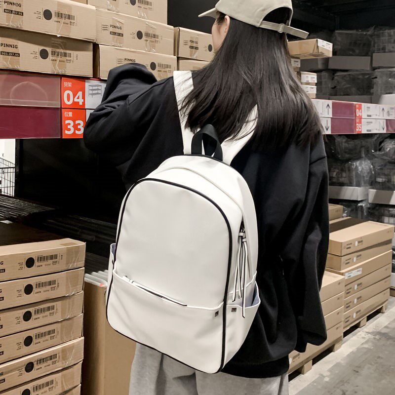 ins Han version Cool casual schoolgirls Bags Harbor Wind College Students Double Shoulder Bag Boys High School PU School Bags Pure