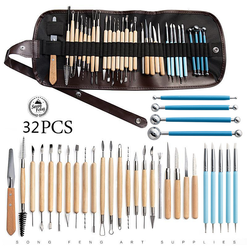 32 pieces of pottery tools suit pottery clay stone plastic sculpted knife clay DIY silicone point drilling pen indentation ballpoint pen-Taobao