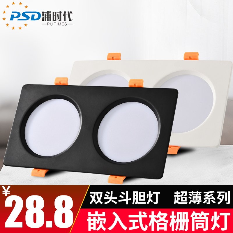 Double head cylinder light led embedded rectangular ultra-thin drilling 8 * 16 double-hole square spotlight 10 * 20cm grid light