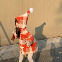 Winter Christmas girls quilted coats childrens clothing Korean style New Years elf hats horn button windbreakers