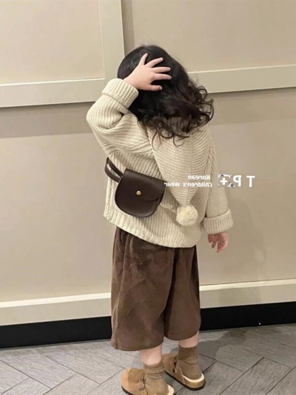 Meilade Children's Sweater Autumn Outfit Cute Pom-Pom Jacket Boys and Girls Spring Style Internet Celebrity Baby Knitwear