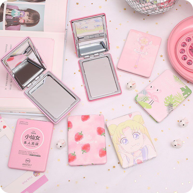 Small mirror carry-on with mini-cosmetic mirror bifacial portable student handheld folding mirror for home small female