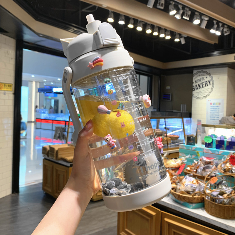 2000ml super large capacity water cup female summer portable plastic straw cup student sports fitness cup male water bottle