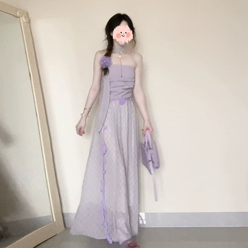 Сиреневый бюстгальтер-топ, летнее платье, длинная юбка, французский стиль