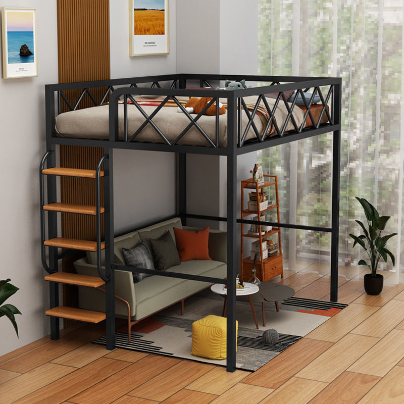 Small Apartment Loft Bed with Space-Saving Iron Frame for Home Dormitory, High-Low Bed for Apartment Duplex Floor Bed Frame Small Apartment Loft Bed with Space-Saving Iron Frame for Home Dormitory, High-Low Bed for Apartment Duplex Floor Bed Frame