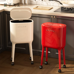 Trash Can Kitchen Household 2025 New Large-Capacity Paper Basket with Lid Tall Style Bend-Free Removable Sanitary Bucket