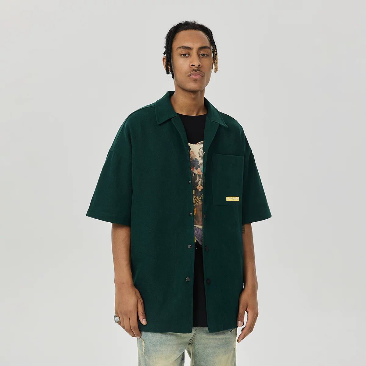 Трендовая базовая футболка Rocawear, высокий воротник, свободный крой