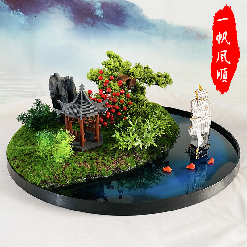 Chinese Landscape Sand Tray Round Table Decoration Pendulum SIMULATION Fake Flowers Hotel Hotel Clubhouse Banquet Table Middle Swing-Taobao