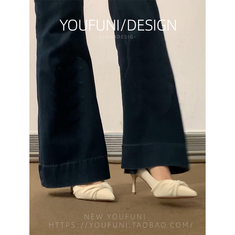 Elegant Style Pleated Off-White High-Heeled Shoes for Women, 2026 New Model, Pointed Toe, Fine Heel, Comfortable for Work