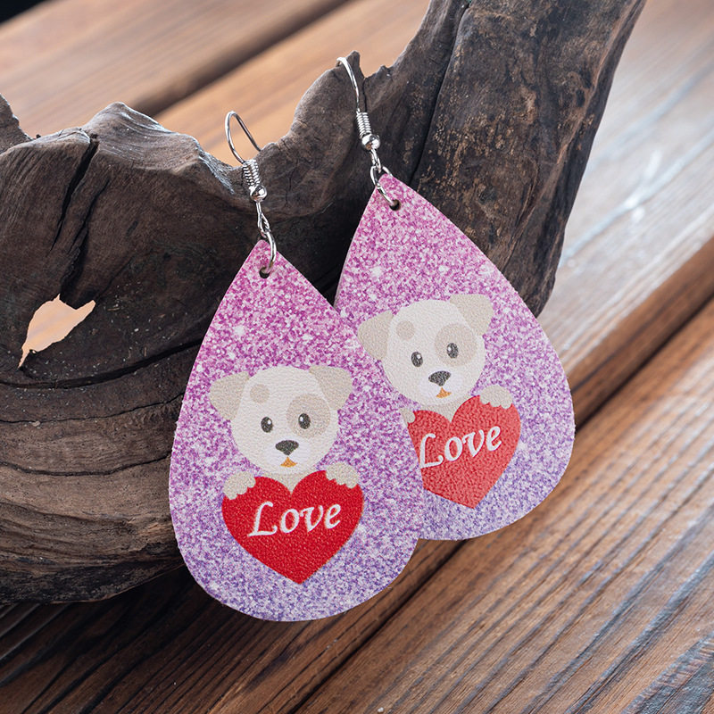 Valentine's Day Heart & Red Lip Double-Sided Printed Leather Earrings