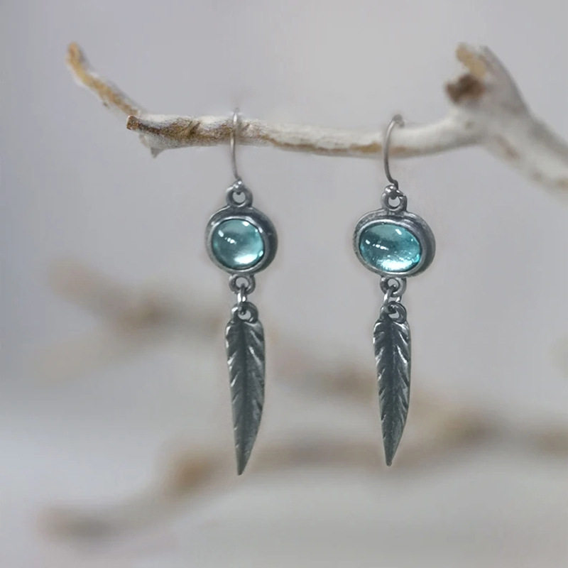 Minimalist Cat's Eye Feather Drop Earrings Bohemian Ethnic Style Statement Jewelry for Women
