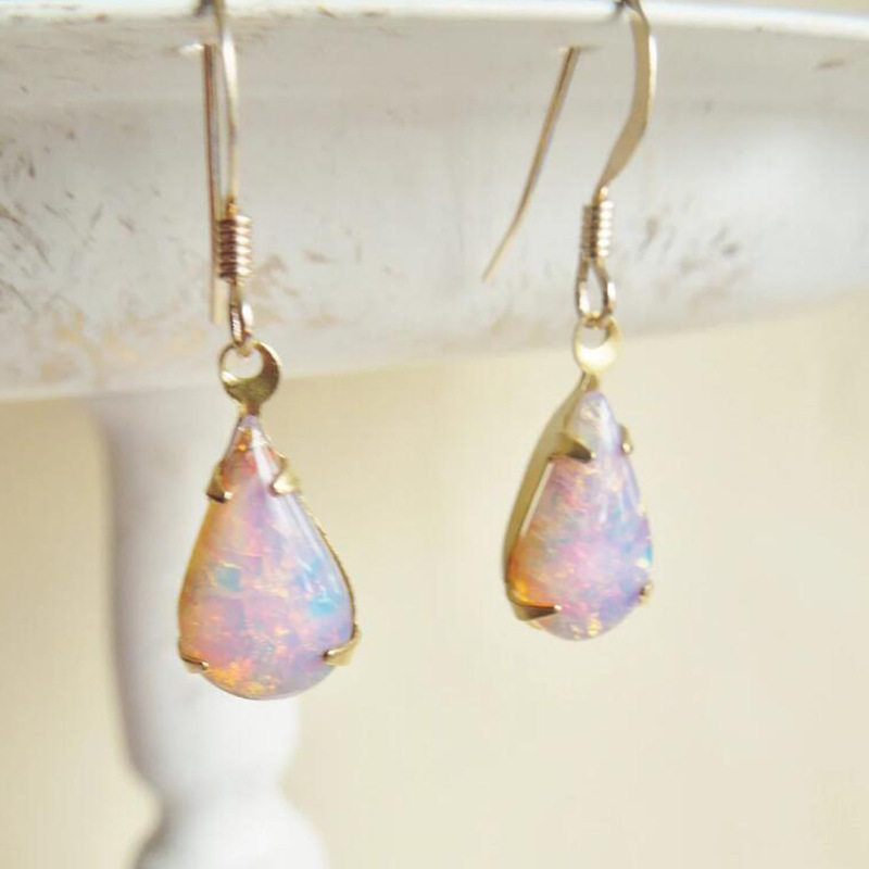 Colorful Teardrop Stone Earrings Western Fashion Trendy Gold Jewelry for Women