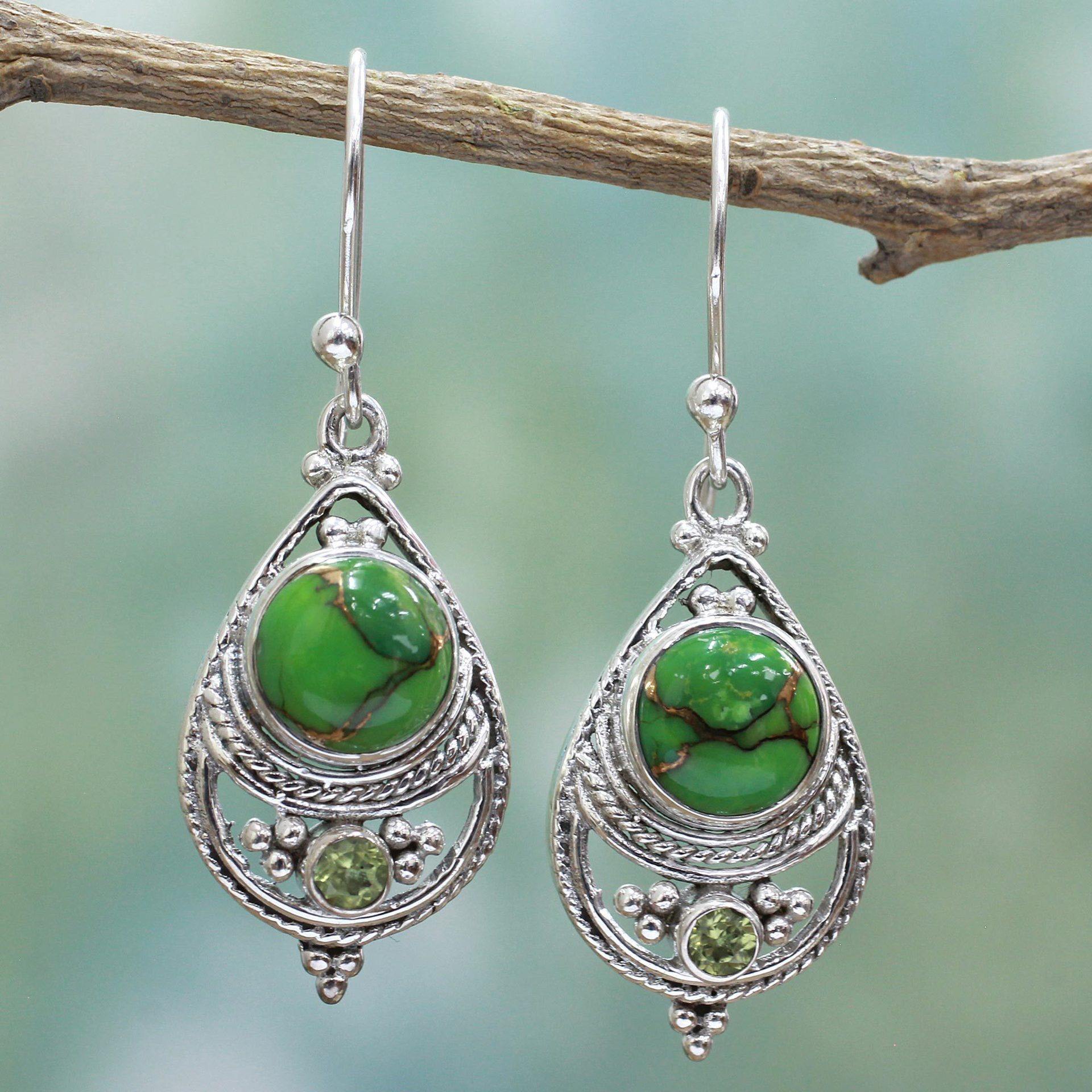 3E3C Vintage Turquoise Earrings | Western Fashion Thai Silver Dangle Drop Earrings for Women