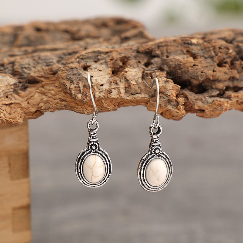 3E3C Vintage Turquoise Earrings | Western Creative Geometric Floral Stone Statement Dangle Earrings