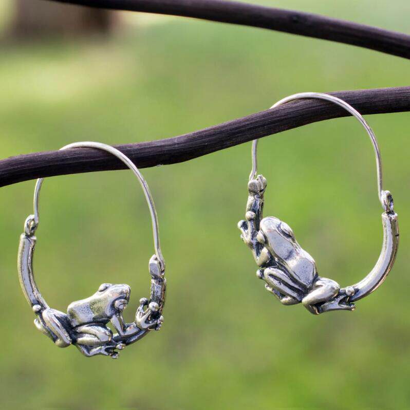 Vintage Fashion Frog Hoop Earrings Creative Animal Dangle Jewelry for Women