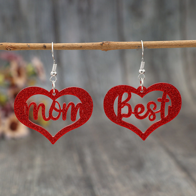 Vintage Heart Hollow MOM Best Letter Acrylic Earrings | Mother's Day Gift Jewelry