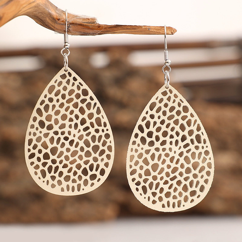 3E3C Vintage Western Earrings | Hollow Teardrop Spider Web Leather Minimalist Dangle Earrings