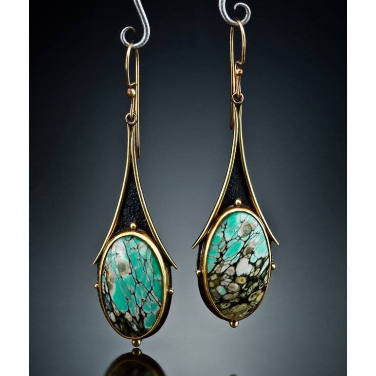 Vintage Gold Marble Earrings Fashion Teardrop Floral Colorful Turquoise Dangle Jewelry