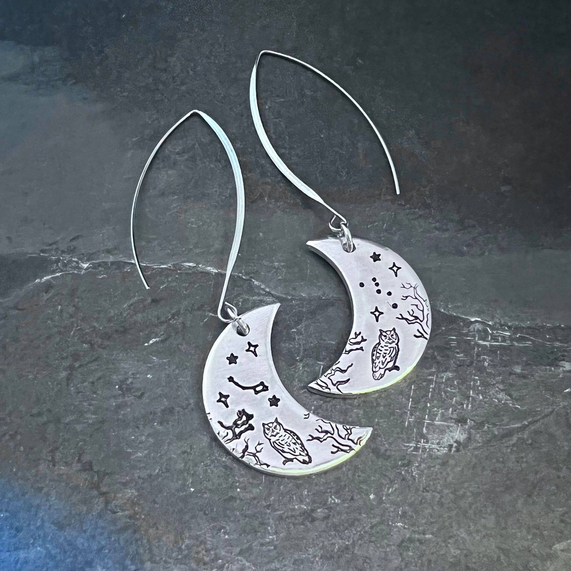 New Vintage Moon Starry Owl Dangle Earrings | Minimalist Niche Jewelry