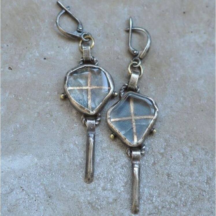 Vintage Punk Geometric Earrings | Alloy Epoxy Long Dangle Jewelry