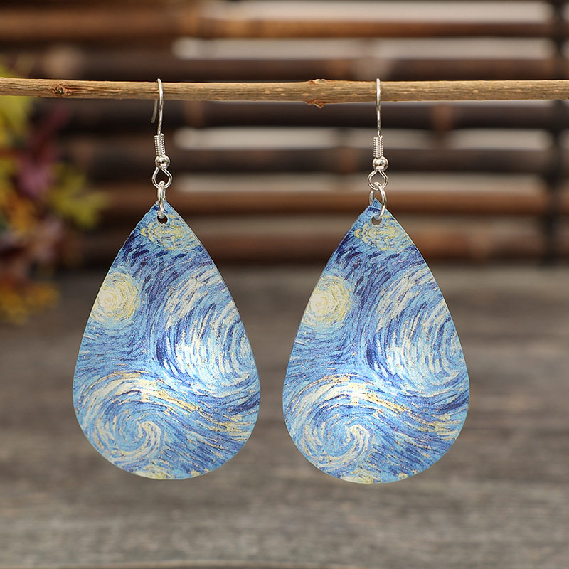 3E3C Vintage Van Gogh Starry Sky Earrings | Creative Acrylic Teardrop Statement Dangle Earrings