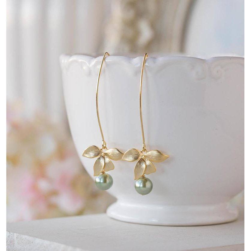 Bow Leaf Hook Earrings Fresh Artistic Style Pearl Drop Jewelry