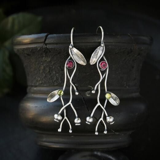 Bohemian Pomegranate Tree Rhinestone-Embedded Alloy Earrings Vintage Jewelry for Women