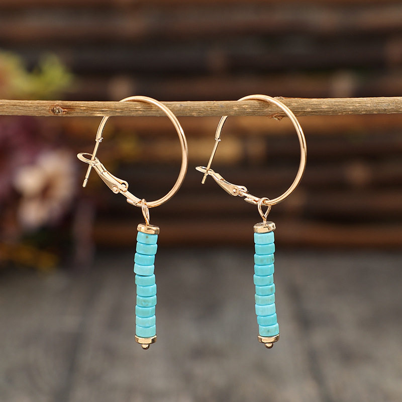 3E3C Bohemian Turquoise Earrings | High-Quality Magnesite Turquoise Bead Spacer Alloy Dangle Earrings for Women